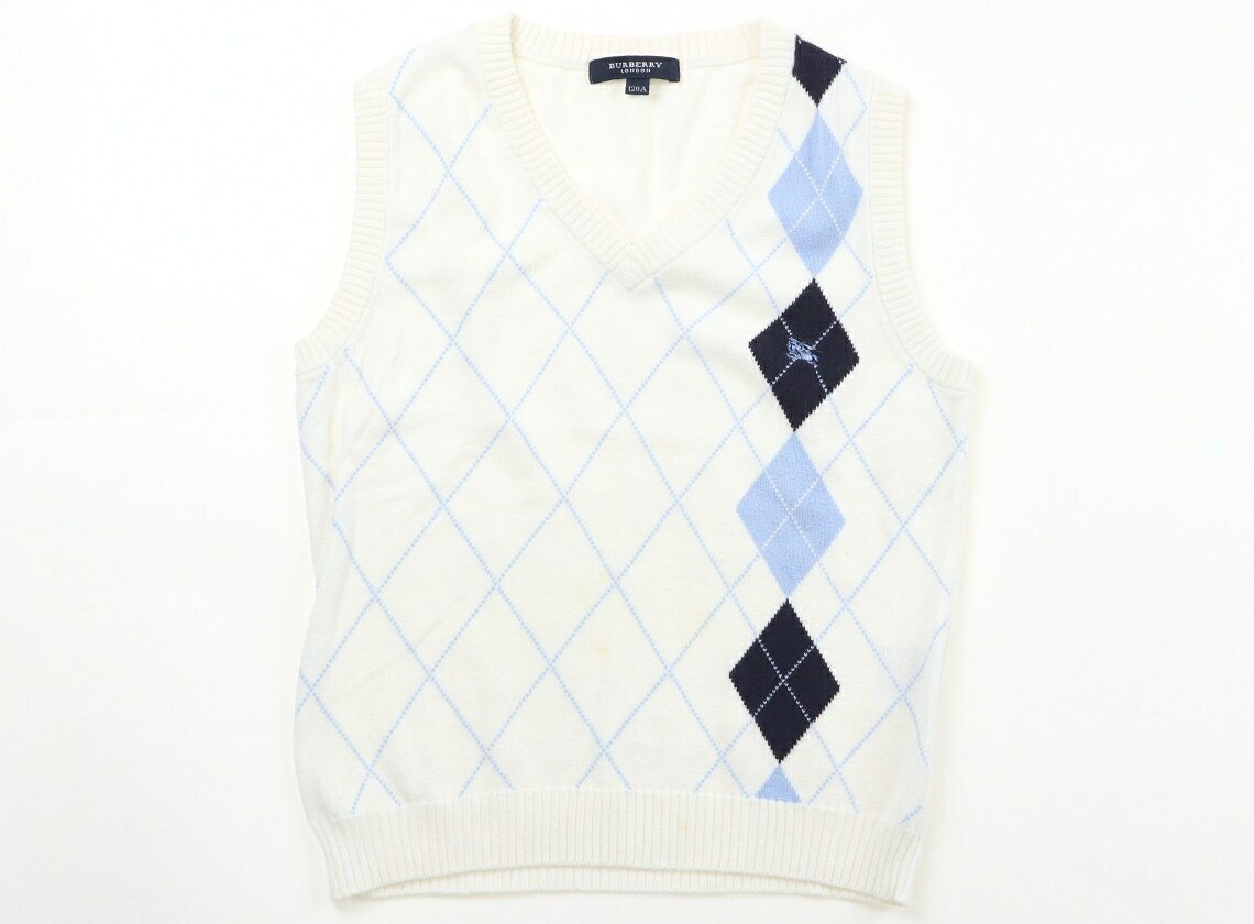 バーバリー BURBERRY ベスト 120 男の子 白、水色 子供服 ベビー服 キッズ アウトレット ユーズド 【中古】キッズ・ベビー・マタニティ