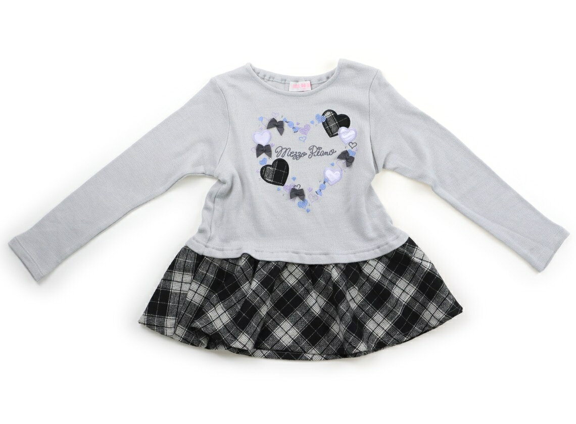 メゾピアノ mezzo piano チュニック 130 女の子 ライトグレー、黒白チェック、ハート 子供服 ベビー服 キッズ アウトレット ユーズド 【中古】キッズ・ベビー・マタニティ