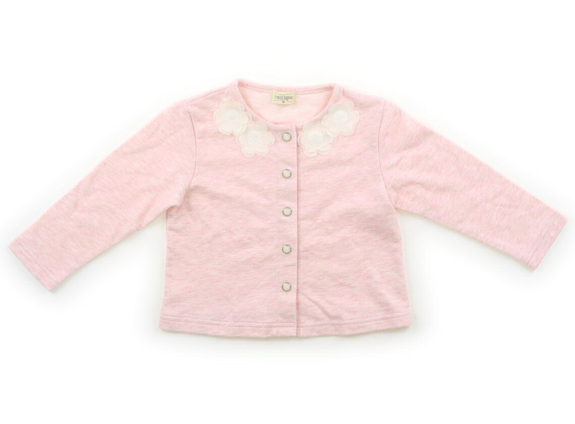 トロワラパン troislapins カーディガン 90 女の子 ピンク、白い花の装飾 子供服 ベビー服 キッズ アウトレット ユーズド 【中古】キッズ・ベビー・マタニティ