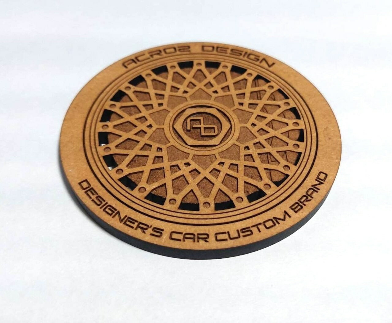 【2個セット】ホイール型 木製コースター [メッシュ] ブレーキ付きタイプ