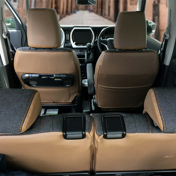 ★エントリーでP10倍★ ハスラー シートカバー 全席セット IXUSデニム [イクサス デニム] デニム ブラック ブラウンレザー ジーンズ オシャレ カジュアル 車 車用品 カー用品 内装パーツ カーシート 即納可 3