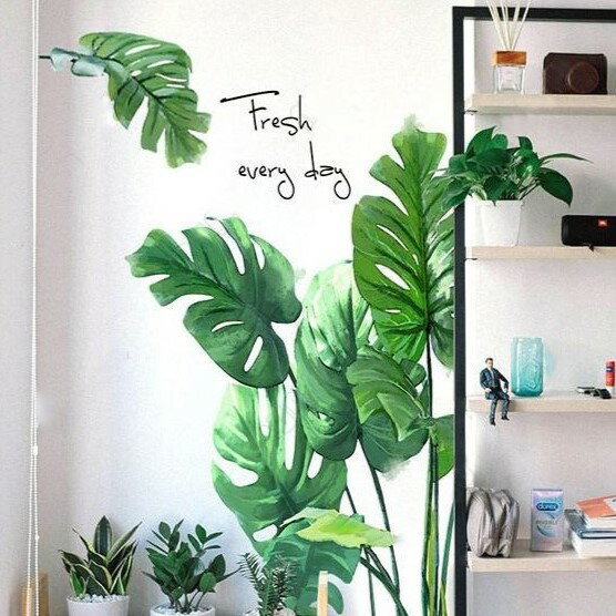 ウォールステッカー モンステラ 植物風デザイン パターンA 簡単貼り付け 観葉植物 シール オシャレ イ..
