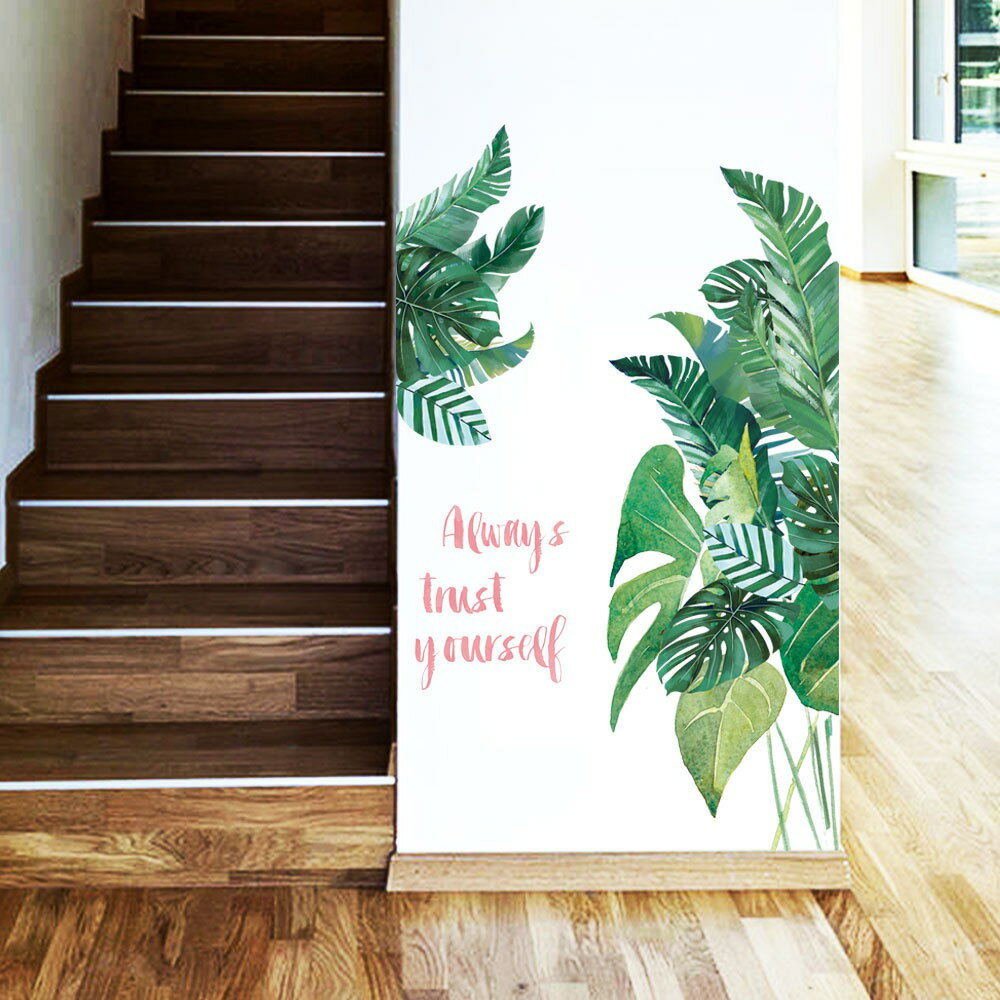 ウォールステッカー 観葉 植物風デザイン パターンG 簡単貼り付け 緑 英字 シール オシャレ インテリア..