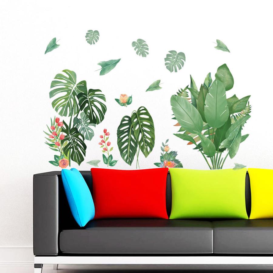 ウォールステッカー 観葉 植物風デザイン パターンH 簡単貼り付け 花 緑 シール オシャレ インテリア ..