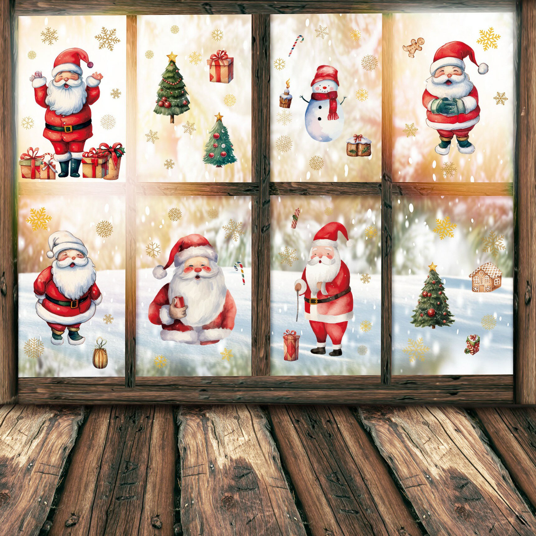 ウォールステッカー クリスマスデザイン パターンJ サンタ サンタクロース ツリー プレゼント 雪の結晶..