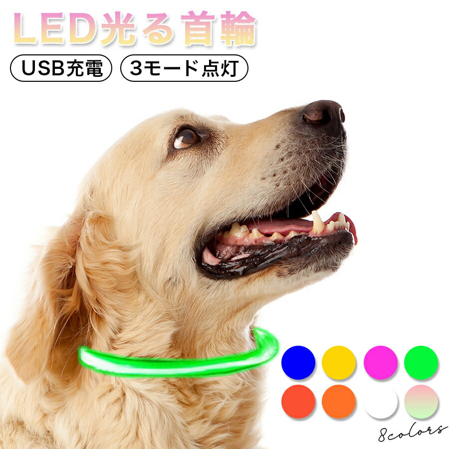 光る首輪 光る 首輪 犬 光る首輪 レインボー USB充電式 明るい LED 夜間 ペット 散歩 ライト USB 充電 小型犬 中型犬 大型犬 夜の散歩 目立つ 安全
