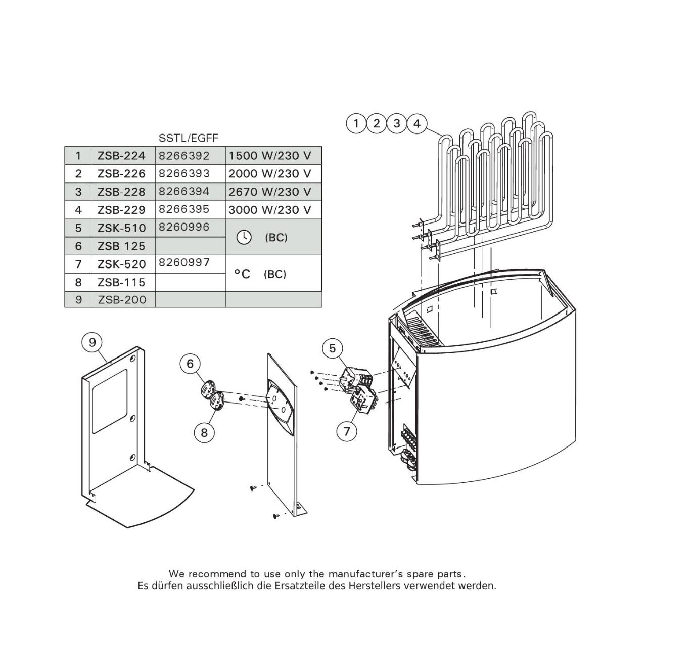 HARVIA 【交換用エレメント 3本セット】 ZSB-224 226 228 229 ハルビア サウナ SAUNA STOVE サウナスト..