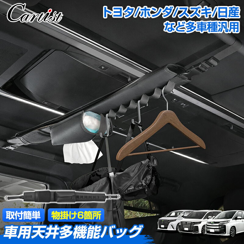 【新発売】Cartist 車用天井 多機能 収納バッグ 車 ロッドホルダー ハンガー インテリアバー ハイエー..