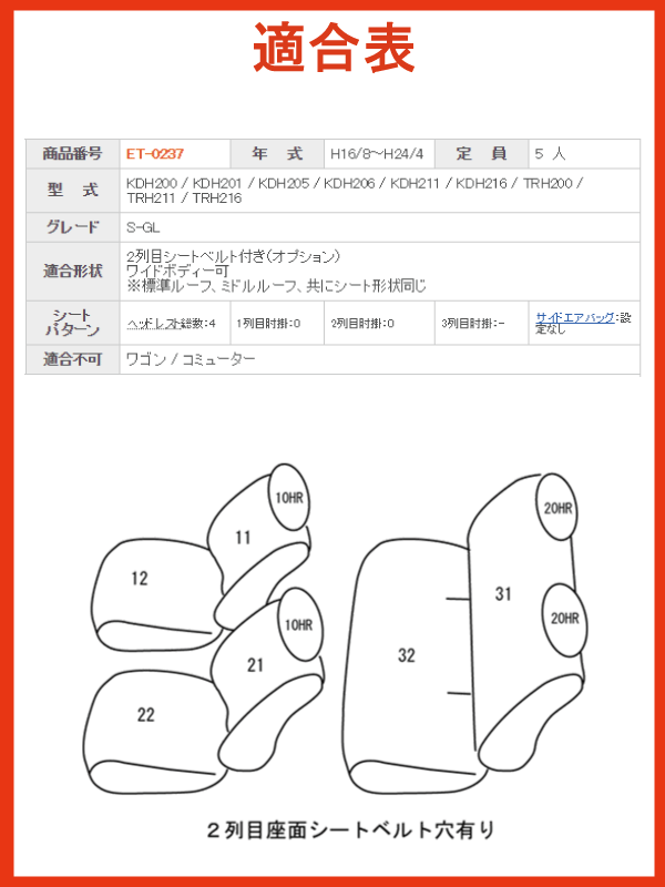 200系ハイエースバン/H16.8〜H24.4/KDH,TRH200系/5人乗り/S-GL/2列目シートベルト付/ワイドボディ可/トヨタ/クラッツィオ Jr ジュニア シートカバー/アイボリー,ブラック/clazzio クラッチオ/ET-0237