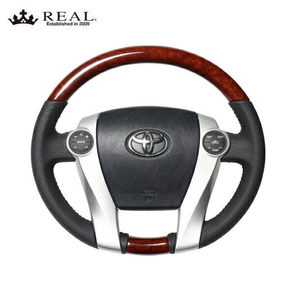 REAL ステアリング プリウスPHV 30系 トヨタ オリジナルシリーズ ブラウンウッド ブラックステッチ