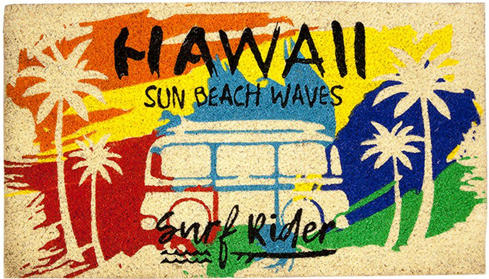 コイヤーマット HAWAII SUN BEACH WAVES 70x40cm 玄関マット キッチンマット 西海岸スタイル インテリア キッチンマット 玄関マット 西海岸インテリア トイレマット リビングマット デニムパッチワーク アメカジスタイル デニム チンディ ジーンズ デニムラグ