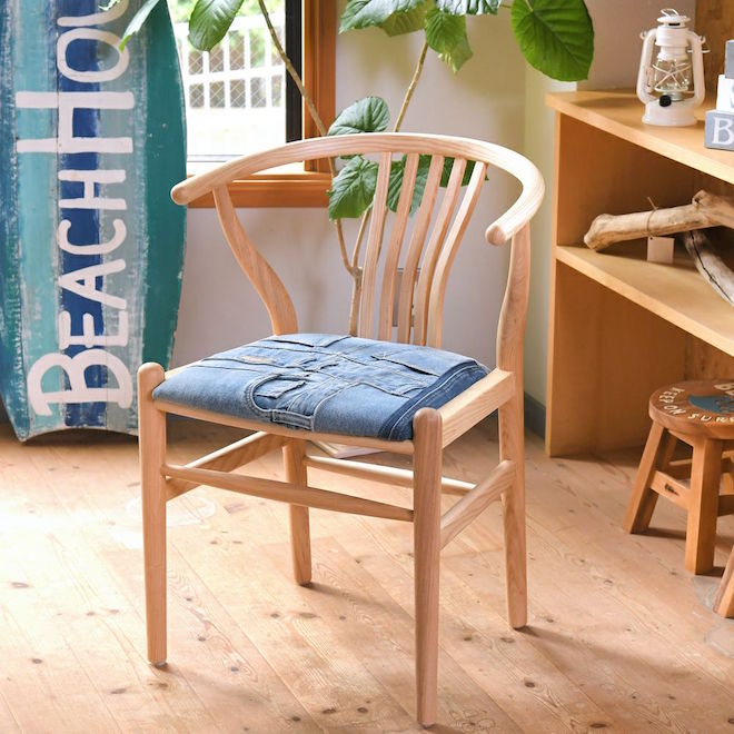 デザイナーズチェア 北欧チェア Skandy Denim Chair スカンディデニムダイニングチェア アッシュ無垢材 木製 Yチェア ダイニングチェアー 北欧家具 ワイチェア