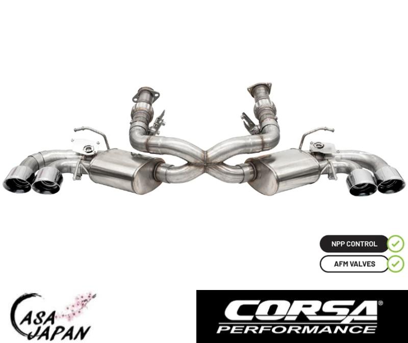 Corsa シボレー コルベット C8 6.2L LT2 V8 2020~2022年 AFM・NPPサウンドコントロール用 キャットバック +18hp マフラー エキゾースト T304ステンレス コルサ +BS