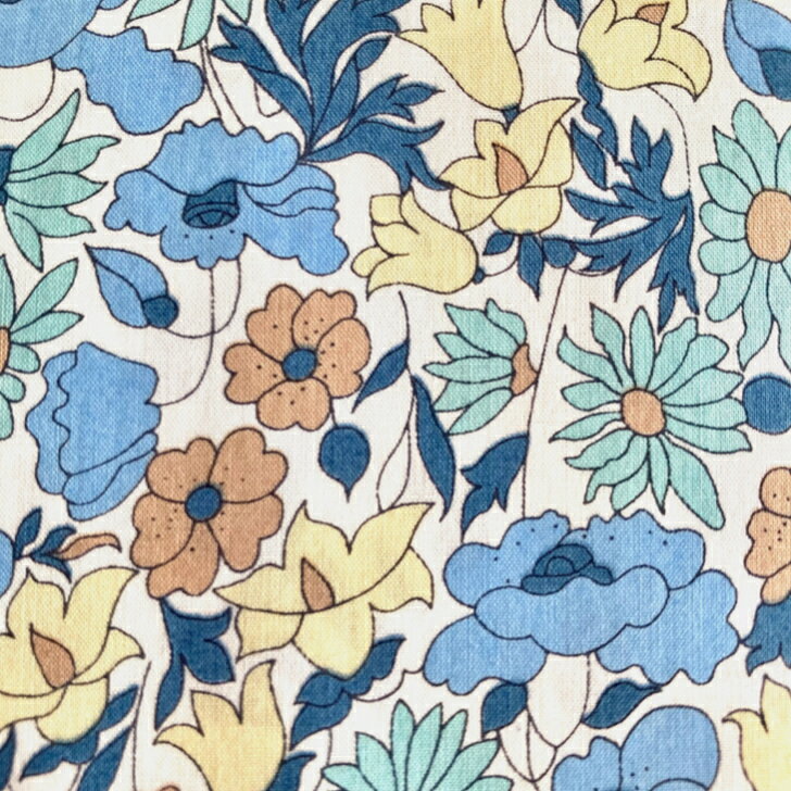 リバティ 生地 Poppy&Daisy 国産 タナローン デイジー柄 ポピー柄 水色 Liberty Fabrics 50cm単位