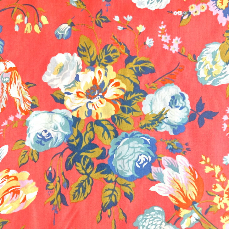 Rakuten - Liberty Fabrics Magical Bouquet マジカル・ブーケ オレンジ 薔薇 花束 リバティプリント 生地 国産 タナローン 50cm単位 【2018SS】