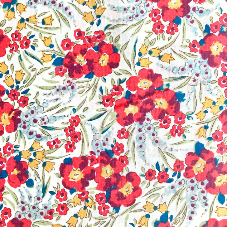 Liberty Fabrics Swirling Petals スワイリング・ペタルス 赤色 花束 リバティプリント 生地 国産 タナローン 50cm単位 