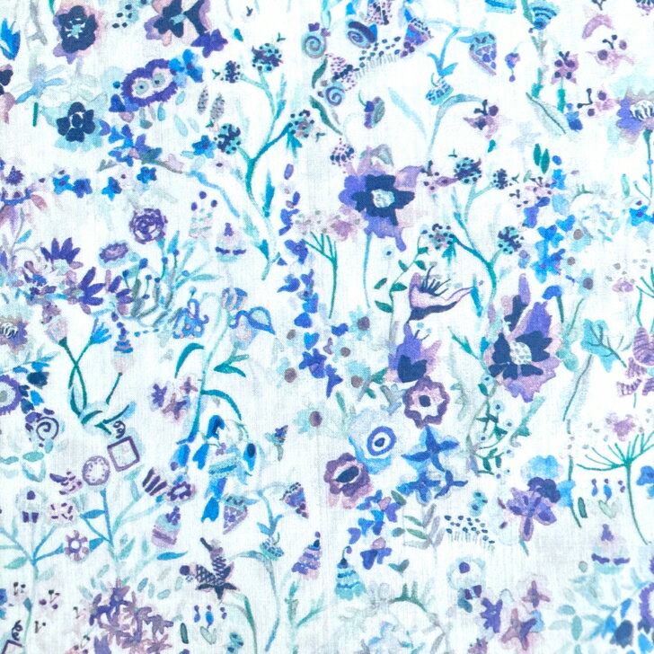Cotton （Patterned Cloth） - Liberty Fabrics Floral Picnic フローラル・ピクニック 18B 青 藤色 花束 リバティプリント 生地 国産 タナローン 50cm単位 【2018SS A Pocket full of Memories】