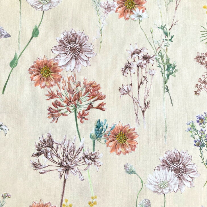 Rakuten - Polka Floral(ポルカ・フローラル) 24BU クリーム色 Liberty Fabrics イタリア産タナローン リバティプリント 生地 50cm単位 花柄【ミモザ 花柄】