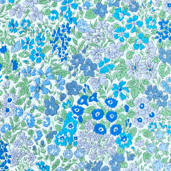 Cotton （Patterned Cloth） - Joanna Louise ジョアンナ・ルイーズ 21CT Liberty Fabrics 国産タナローン リバティプリント 生地 50cm単位 花柄 ブルー 水色【薔薇 撫子 アザミ】