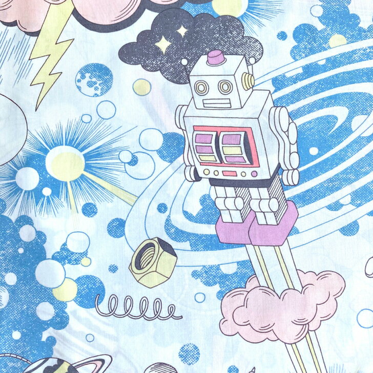リバティ 生地 Lukey's Robot ルーキーズ・ロボット 26CU【2026SS Floral Rebellion フローラルリベリオン】イタリア産 タナローン ロボット 宇宙柄 ブルー ピンク パープル Liberty Fabrics 50cm単位 布
