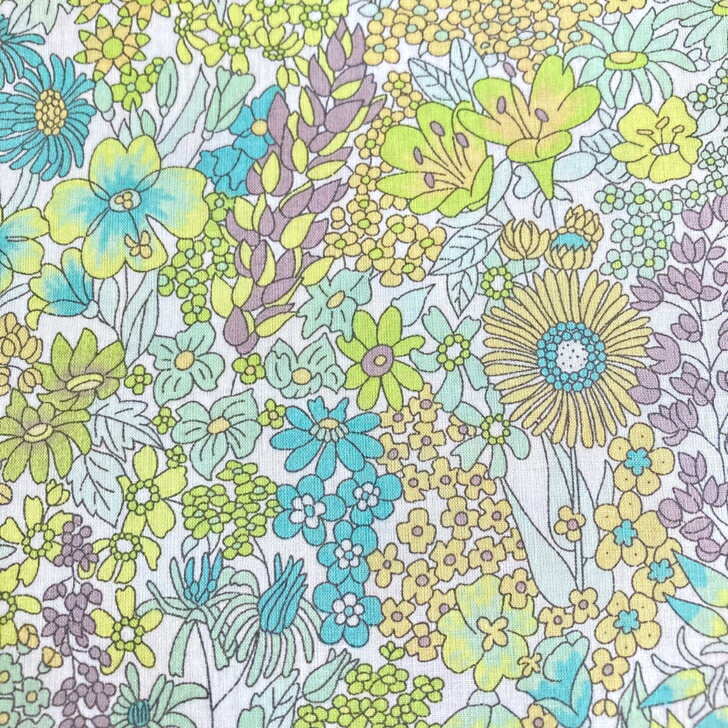 Rakuten - リバティプリント 生地 Margaret Annie マーガレット・アニー XE イエロー ペールグリーン エメラルド 花柄 国産 タナローン Liberty Fabrics 50cm単位