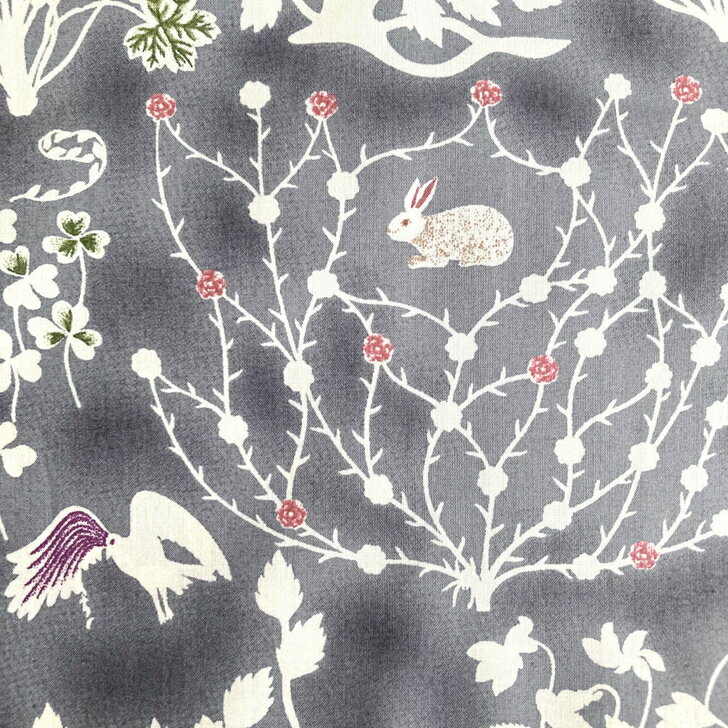 Rakuten - リバティ 生地 Yoshie ヨシエ AE グレー 国産 タナローン 動物柄 植物柄 うさぎ フクロウ 馬柄 Liberty Fabrics 50cm単位