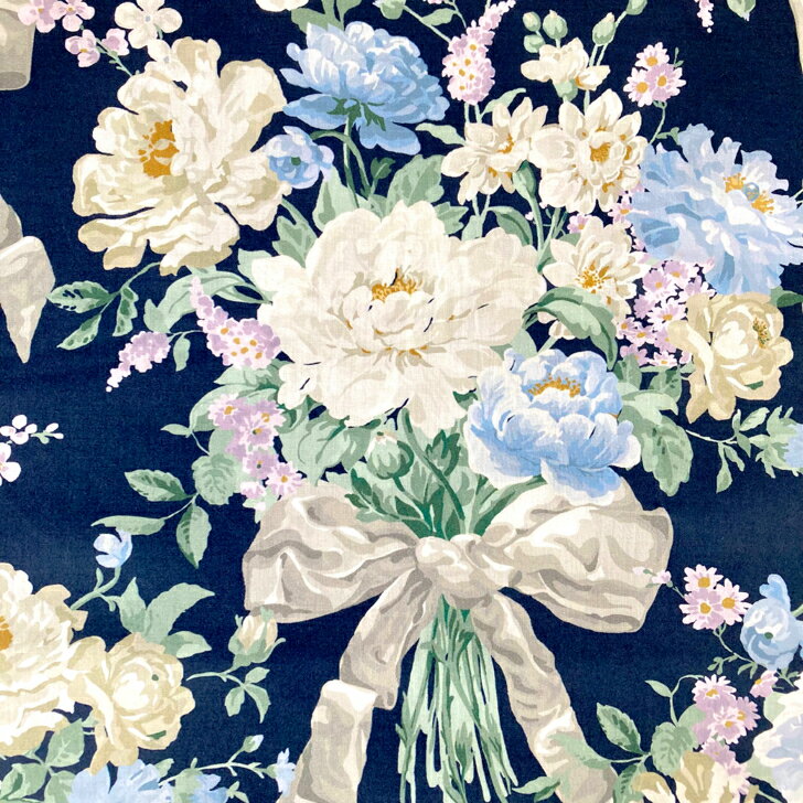 Rakuten - Bow Bouquet ボウ・ブーケ B色 黒地 シャンパンゴールド リボン リバティプリント 生地 花柄 133cm巾 50cm単位 【2026SS LIBERTY FABRICS & BRIDGERTON】 布 手芸
