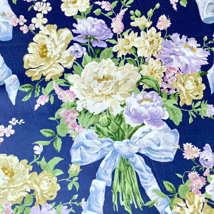 Rakuten - Bow Bouquet ボウ・ブーケ A色 紺地 サックスブルー リボン リバティプリント 生地 花柄 133cm巾 50cm単位 【2026SS LIBERTY FABRICS & BRIDGERTON】 布 手芸