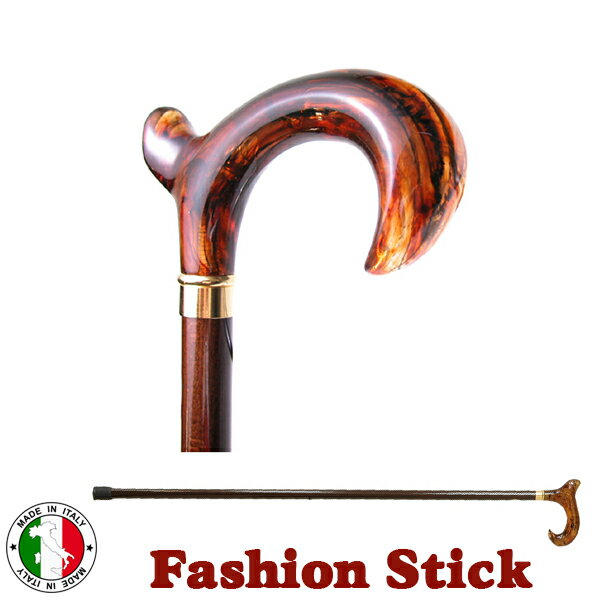 イタリア製 ナチュラル ステッキ に L型 茶 木製 握り易い 持ち易い 長さ調節 ファッション 杖 ott-2072