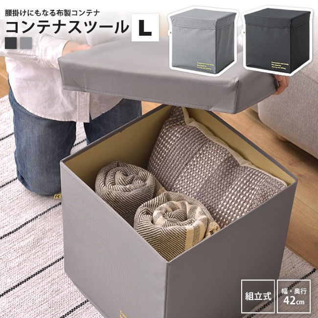 コンテナスツール Lサイズ 42x42 折りたたみ 収納 ボックス BOX ケース 箱 腰掛け 足置き オットマン LFS-678 BK/GY コンテナスツールL