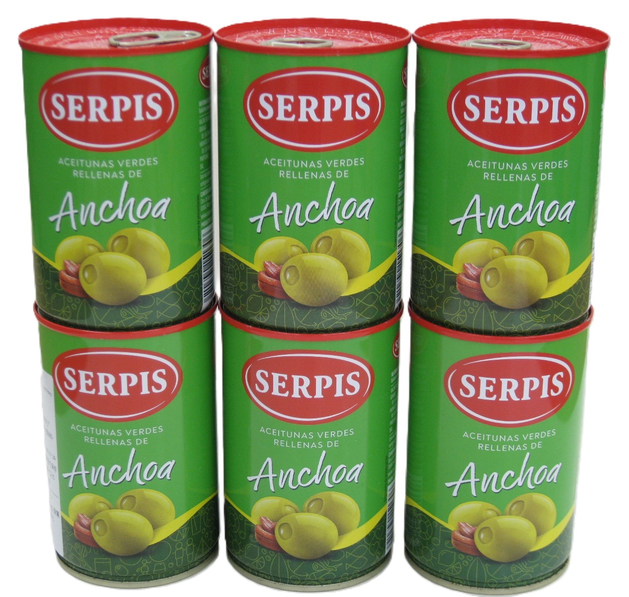 Serpis セルピス スペイン産 スタッフドオリーブ（アンチョビ入りオリーブの実）300g 6缶セット