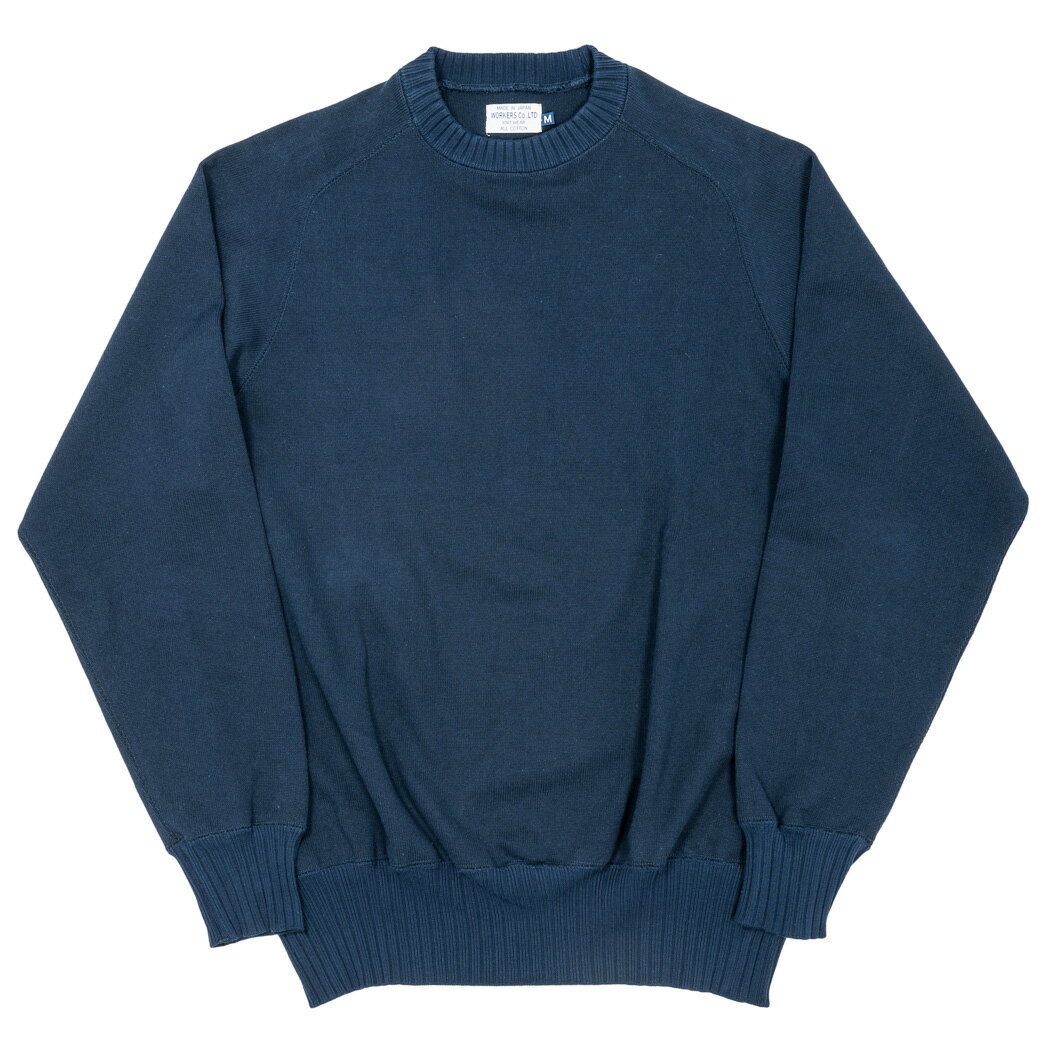 WORKERS ワーカーズ Cotton Saddle Shoulder Sweater, Navy コットン サドル ショルダー スウェット