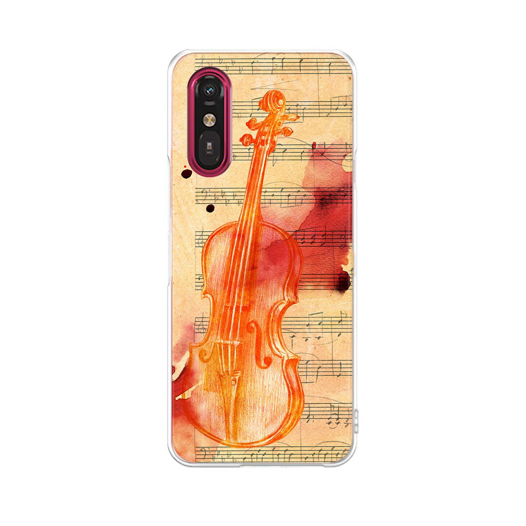 らくらくスマートフォン a A401FC 用 a401fc ケース カバー ハードケース 011888 ギター　楽譜　音符