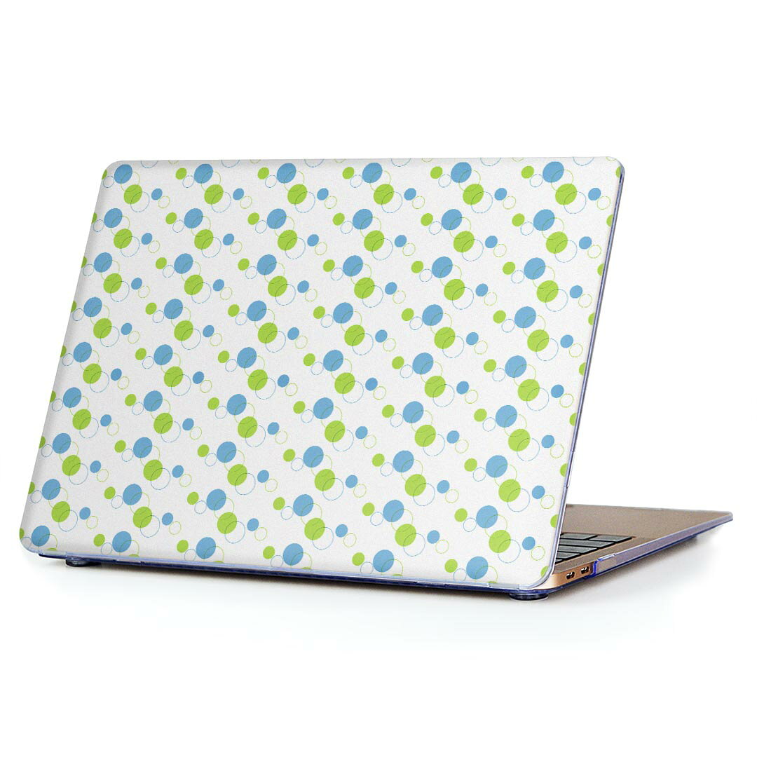 MacBook Air 13inch 2018 専用 デザインハードケース A1932 Apple マックブック エア ノートパソコン カバー ケース ハードカバー クリア 透明 アクセサリー 保護 008263 水玉　水色　黄緑　模様