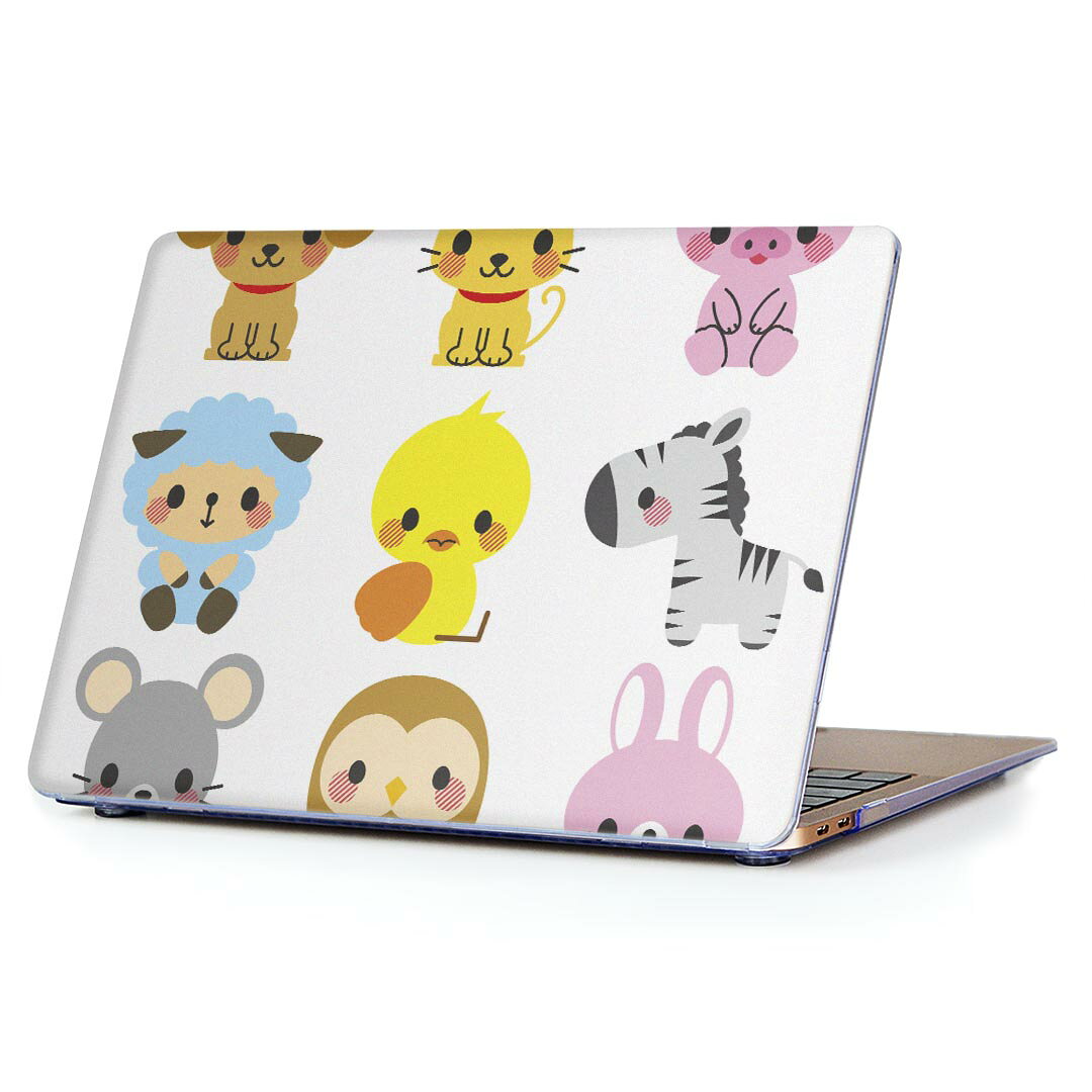 MacBook Air 13inch 2018 専用 デザインハードケース A1932 Apple マックブック エア ノートパソコン カバー ケース ハードカバー クリア 透明 アクセサリー 保護 009196 動物　カラフル　イラスト
