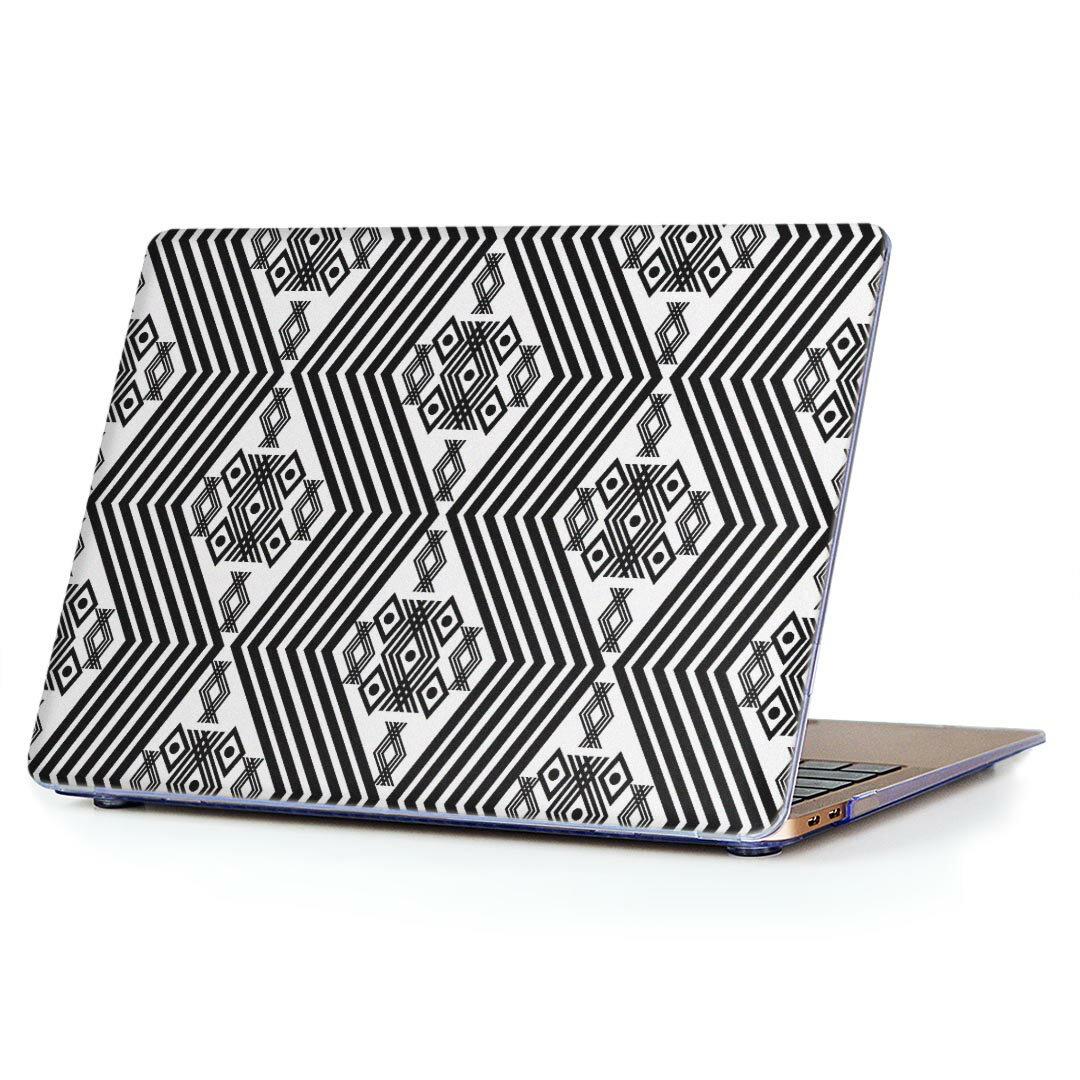 MacBook Air 13inch 2018 専用 デザインハードケース A1932 Apple マックブック エア ノートパソコン カバー ケース ハードカバー クリア 透明 アクセサリー 保護 012003 模様　幾何学模様　白黒