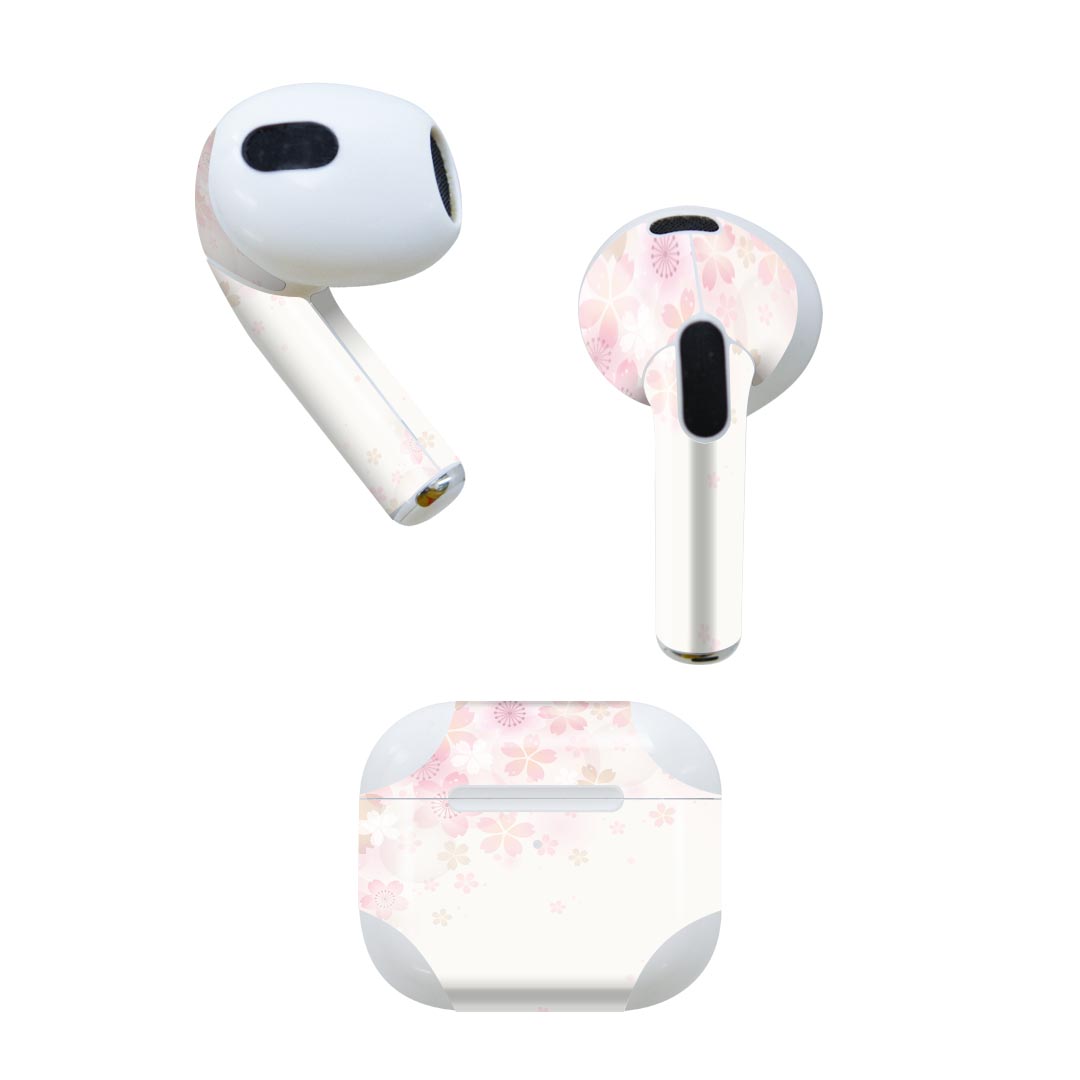 楽天スマコレAirPods 第3世代 専用 デザインスキンシール airpods 3 用 エアポッド 3 用 第三世代（2021）対応 2枚入り 各2枚セット イヤホン カバー デコレーション アクセサリー デコシール 000180 さくら　ピンク　春