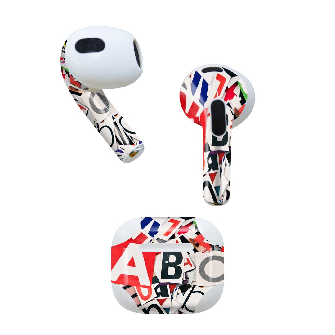 AirPods 第3世代 専用 デザインスキンシール airpods 3 用 エアポッド 3 用 第三世代（2021）対応 2枚入り 各2枚セット イヤホン カバー デコレーション アクセサリー デコシール 000269 英字　デザイン