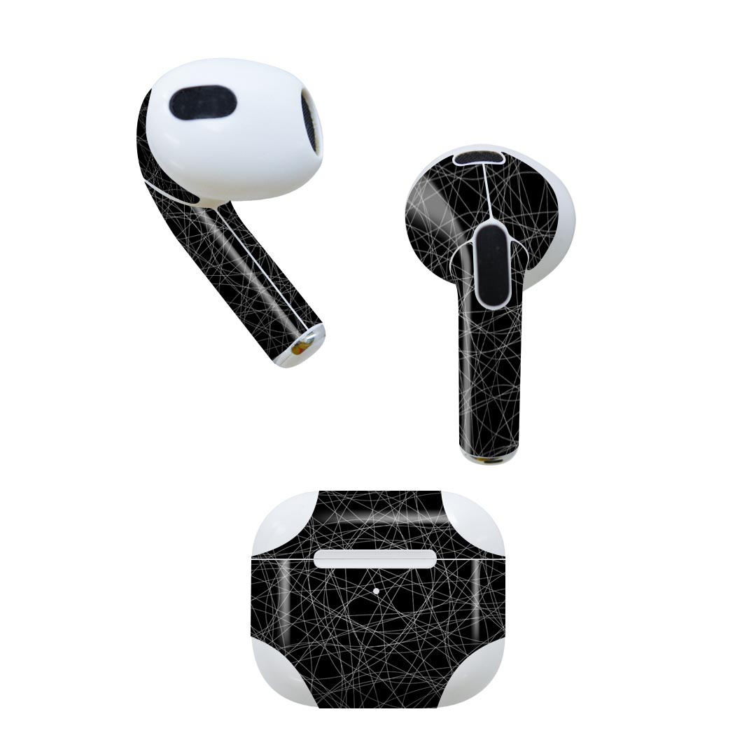 AirPods 第3世代 専用 デザインスキンシール airpods 3 用 エアポッド 3 用 第三世代（2021）対応 2枚入り 各2枚セット イヤホン カバー デコレーション アクセサリー デコシール 000517 黒　模様