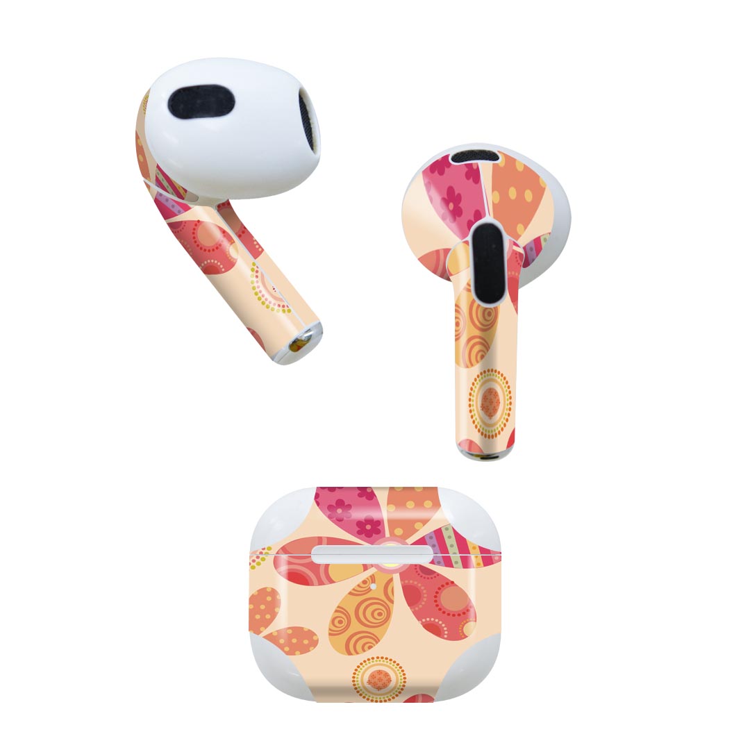 AirPods 第3世代 専用 デザインスキンシール airpods 3 用 エアポッド 3 用 第三世代（2021）対応 2枚入り 各2枚セット イヤホン カバー デコレーション アクセサリー デコシール 000698 花　ドット