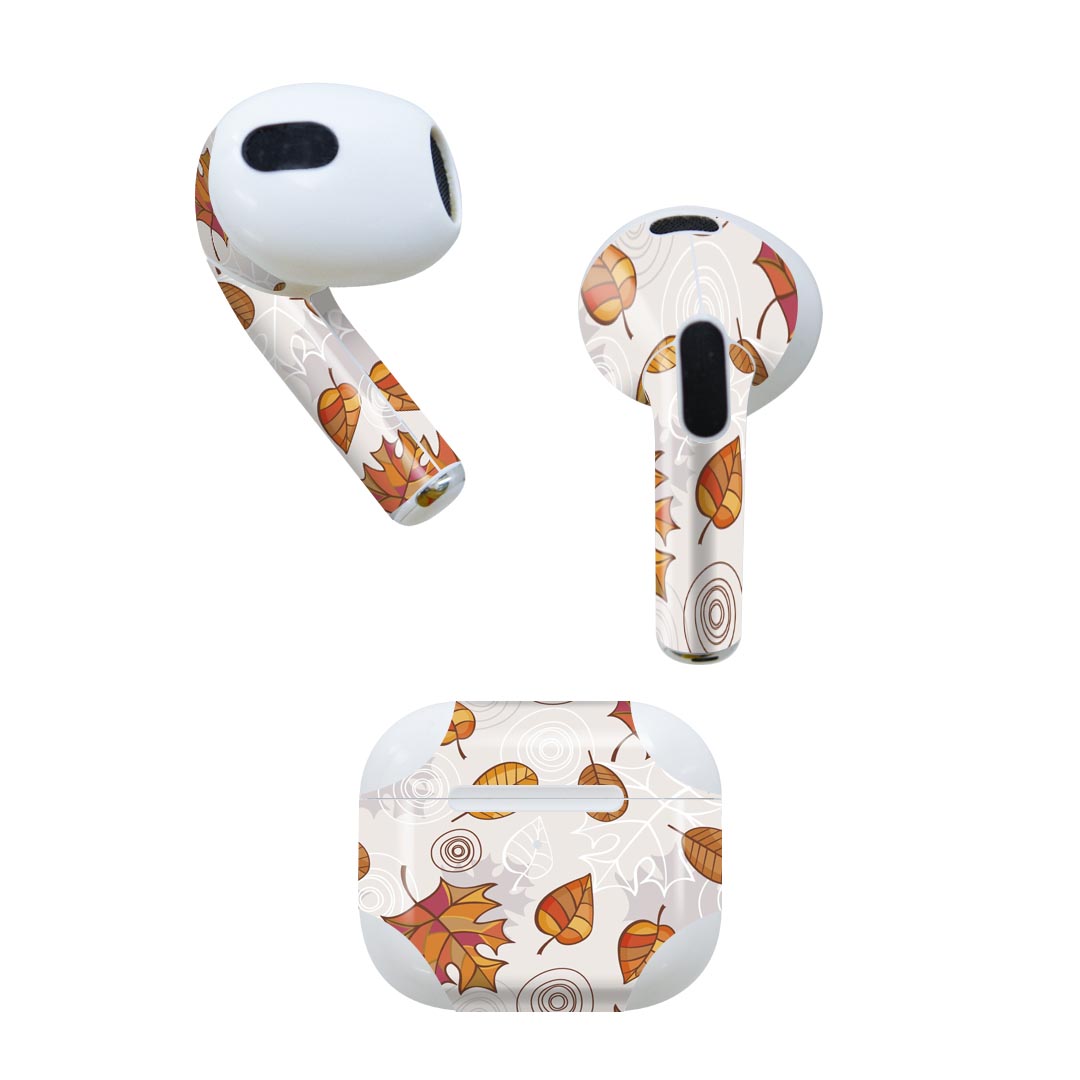 AirPods 第3世代 専用 デザインスキンシール airpods 3 用 エアポッド 3 用 第三世代（2021）対応 2枚入り 各2枚セット イヤホン カバー デコレーション アクセサリー デコシール 000739 枯葉　紅葉