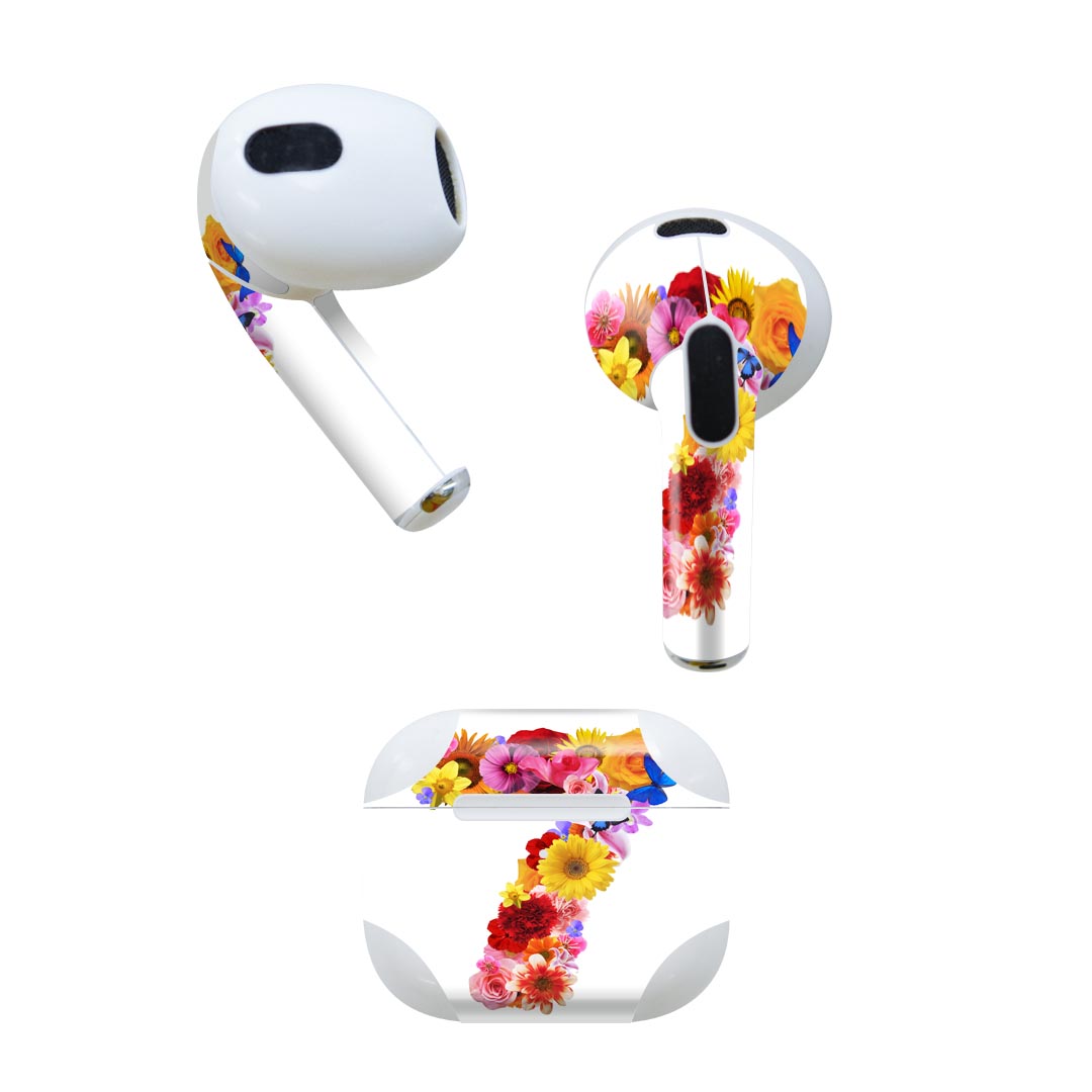 AirPods 第3世代 専用 デザインスキンシール airpods 3 用 エアポッド 3 用 第三世代（2021）対応 2枚入り 各2枚セット イヤホン カバー デコレーション アクセサリー デコシール 000917 数字　7　花 1