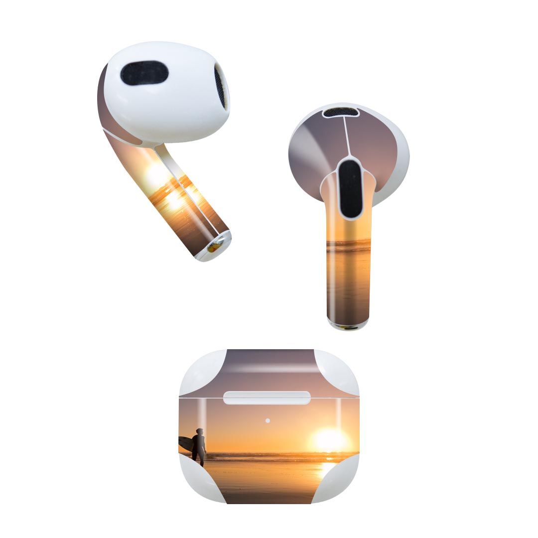 AirPods 第3世代 専用 デザインスキンシール airpods 3 用 エアポッド 3 用 第三世代（2021）対応 2枚入り 各2枚セット イヤホン カバー デコレーション アクセサリー デコシール 001160 サーフィン　夕日