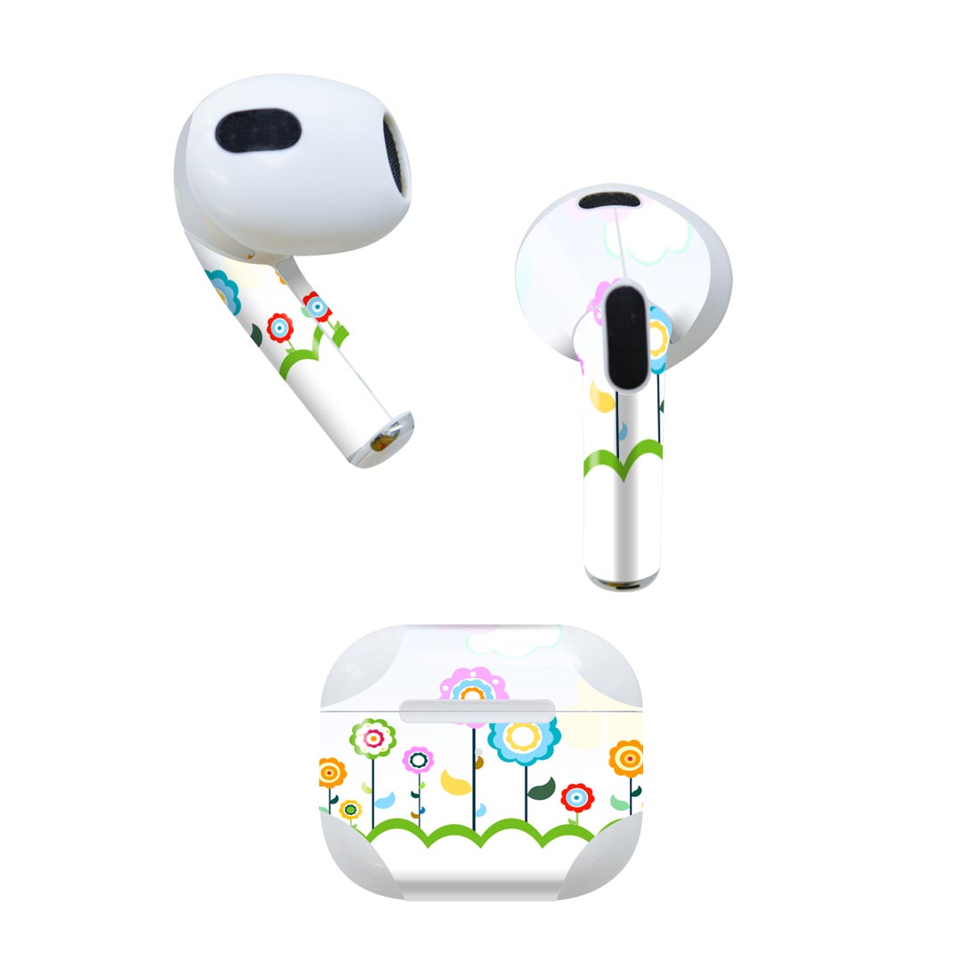 AirPods 第3世代 専用 デザインスキンシール airpods 3 用 エアポッド 3 用 第三世代（2021）対応 2枚入り 各2枚セット イヤホン カバー デコレーション アクセサリー デコシール 001329 花　カラフル