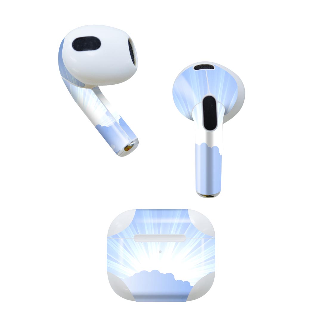 AirPods 第3世代 専用 デザインスキンシール airpods 3 用 エアポッド 3 用 第三世代（2021）対応 2枚入り 各2枚セット イヤホン カバー デコレーション アクセサリー デコシール 001411 雲　太陽