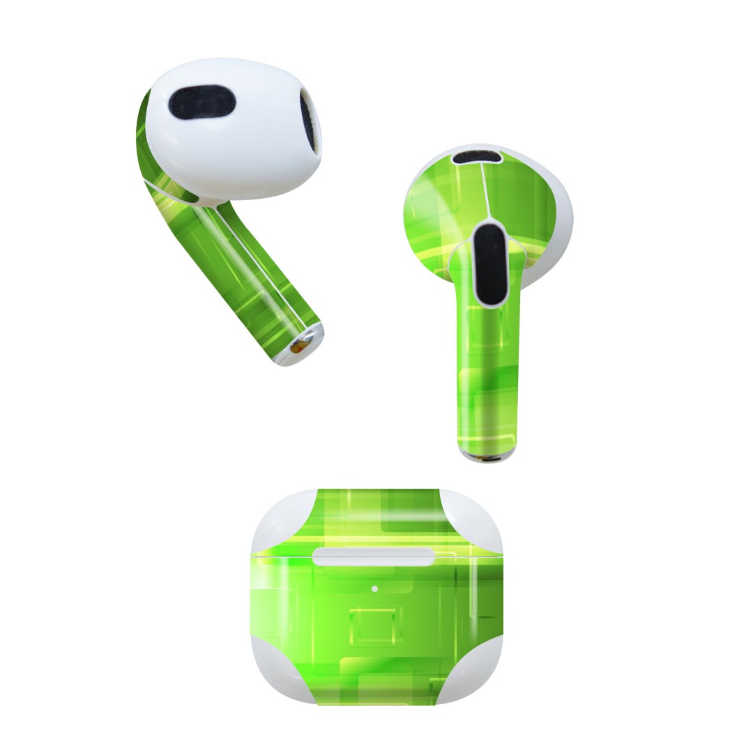 AirPods 第3世代 専用 デザインスキンシール airpods 3 用 エアポッド 3 用 第三世代（2021）対応 2枚入り 各2枚セット イヤホン カバー デコレーション アクセサリー デコシール 001816 シンプル　模様　緑