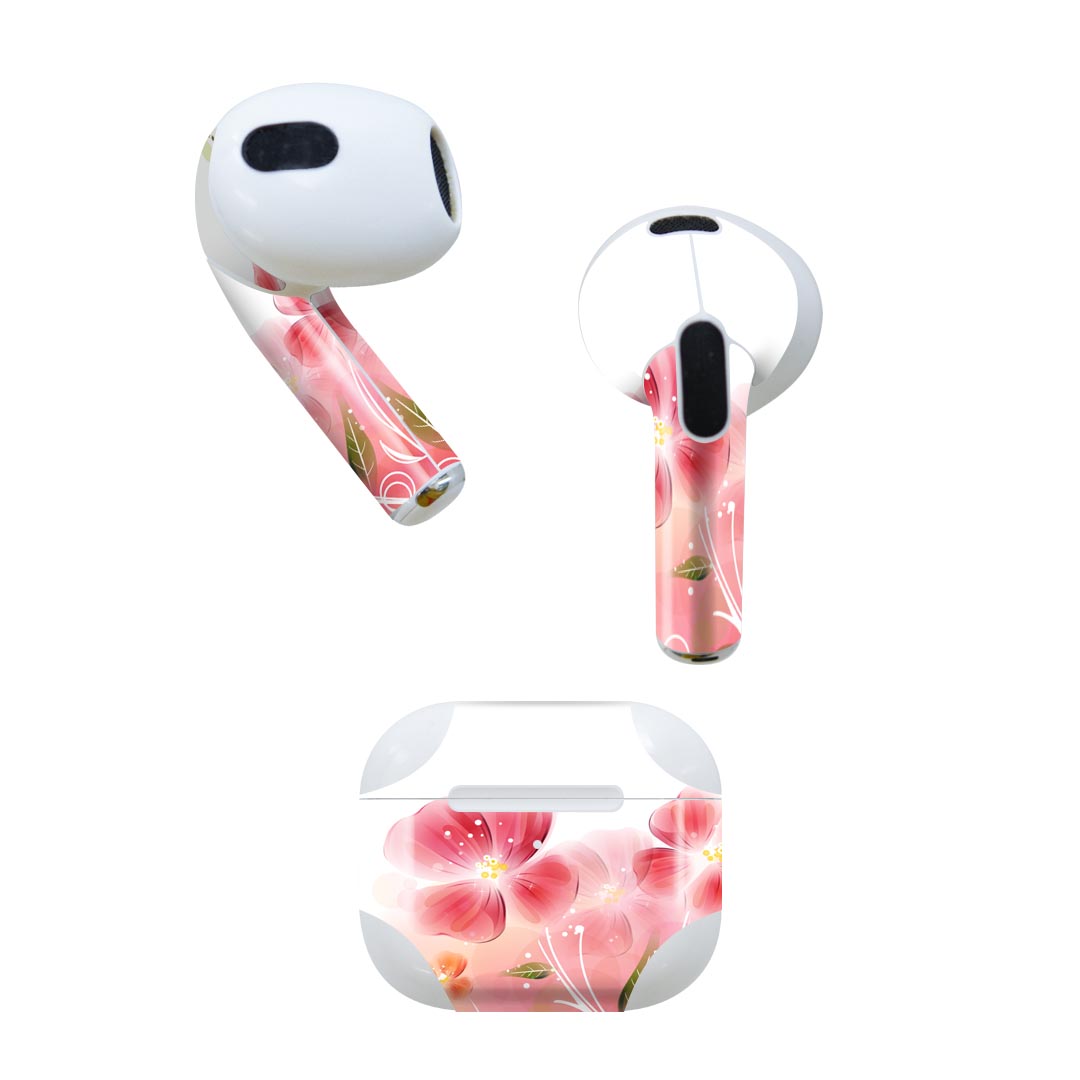 AirPods 第3世代 専用 デザインスキンシール airpods 3 用 エアポッド 3 用 第三世代（2021）対応 2枚入り 各2枚セット イヤホン カバー デコレーション アクセサリー デコシール 001993 花　　ピンク