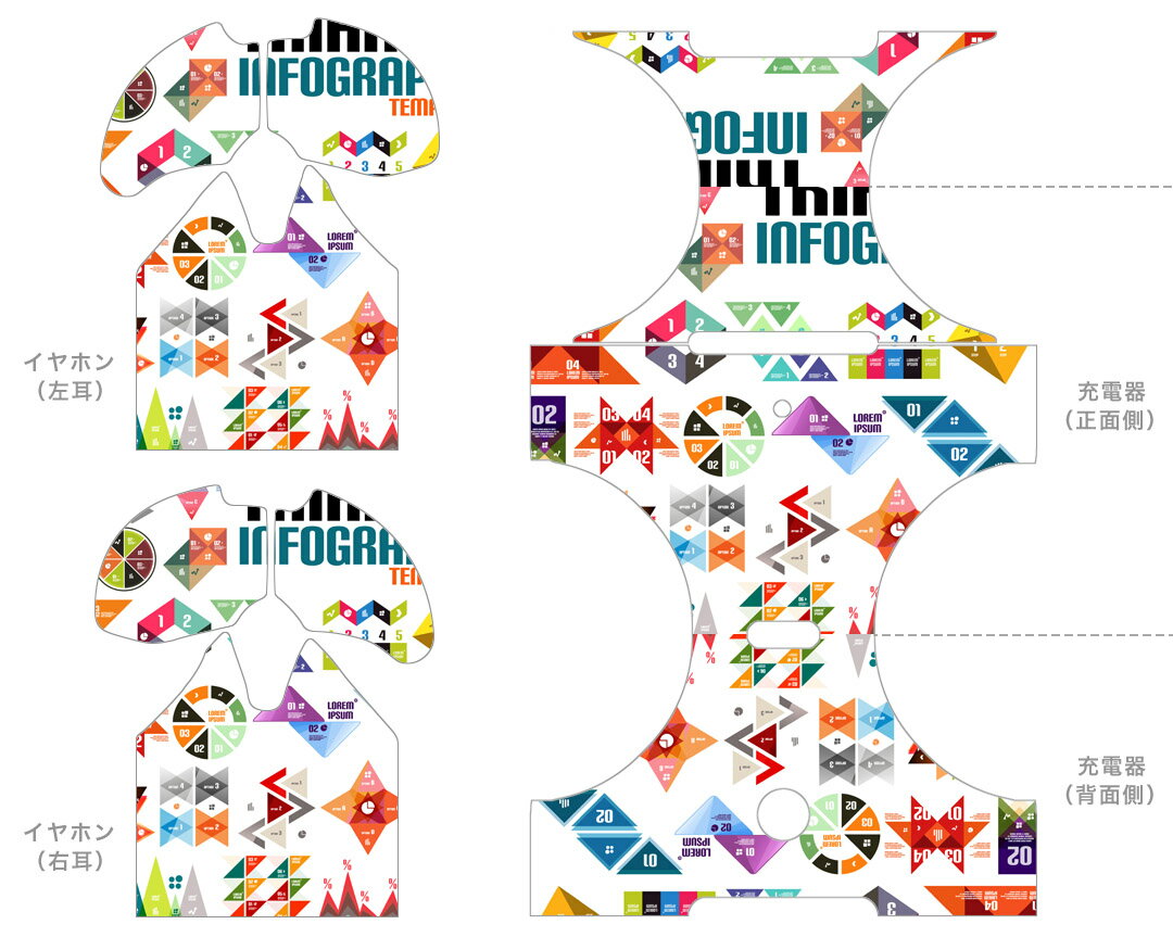 AirPods 第3世代 専用 デザインスキンシール airpods 3 用 エアポッド 3 用 第三世代（2021）対応 2枚入り 各2枚セット イヤホン カバー デコレーション アクセサリー デコシール 008027 カラフル　数字　デザイン　三角