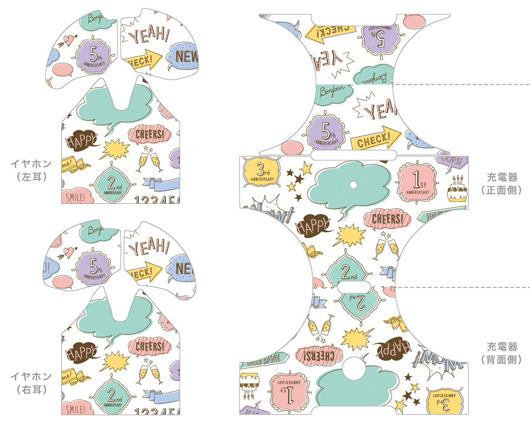 AirPods 第3世代 専用 デザインスキンシール airpods 3 用 エアポッド 3 用 第三世代（2021）対応 2枚入り 各2枚セット イヤホン カバー デコレーション アクセサリー デコシール 013457 英語　数字　吹き出し