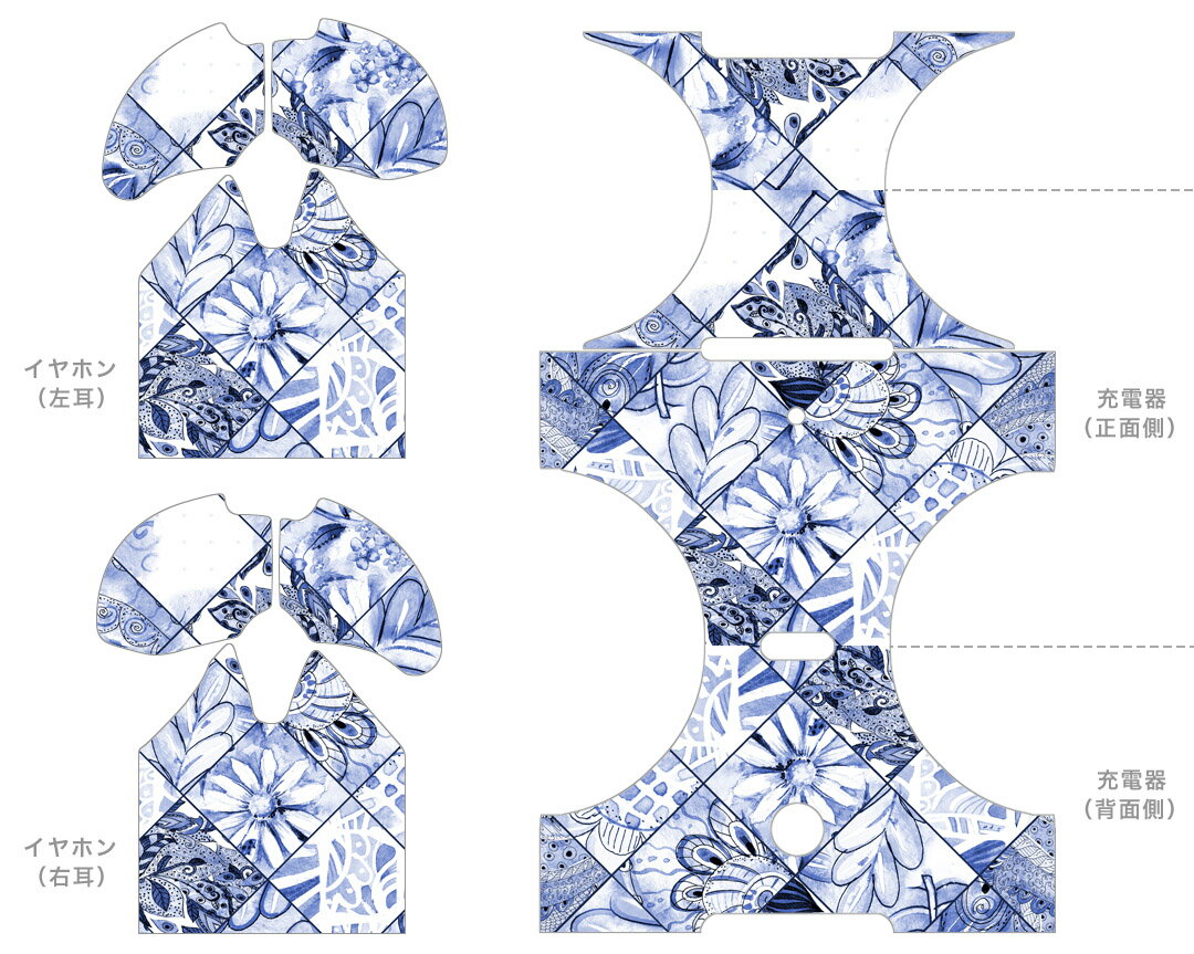 AirPods 第3世代 専用 デザインスキンシール airpods 3 用 エアポッド 3 用 第三世代（2021）対応 2枚入り 各2枚セット イヤホン カバー デコレーション アクセサリー デコシール 014800 花　青　格子柄